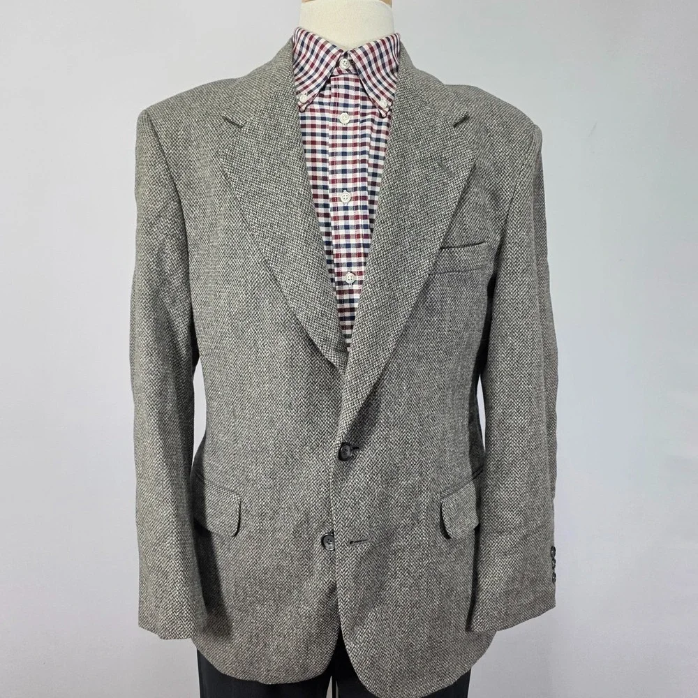 Cambridge Classics Men's Tweed Sport Coat Blazer Gray Herringbone Wool Size 40R‎